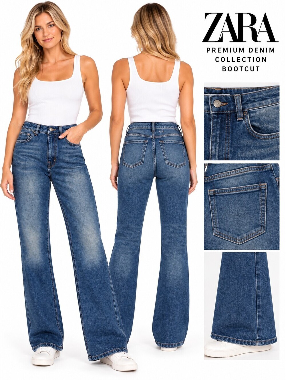 Zara Womens Premium Collection Drama Bootcut High Rise Jeans Size 4 Tall NEW